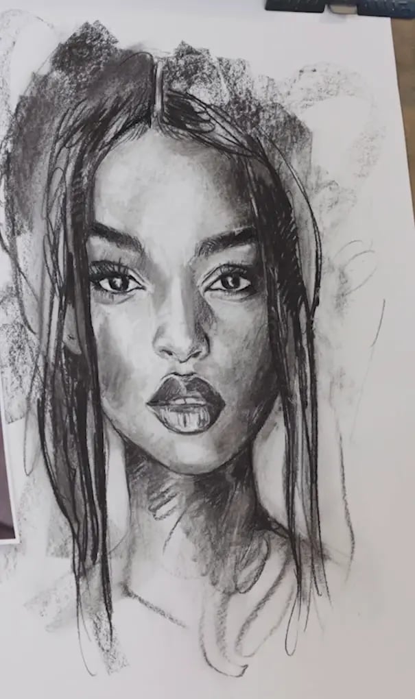 The finished charcoal portrait