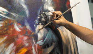 Hand painting canvas of statue 