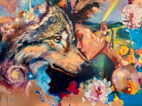 abstract realism wolf and girl