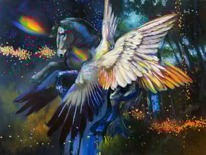 Pegasus blue yellow white and rainbow