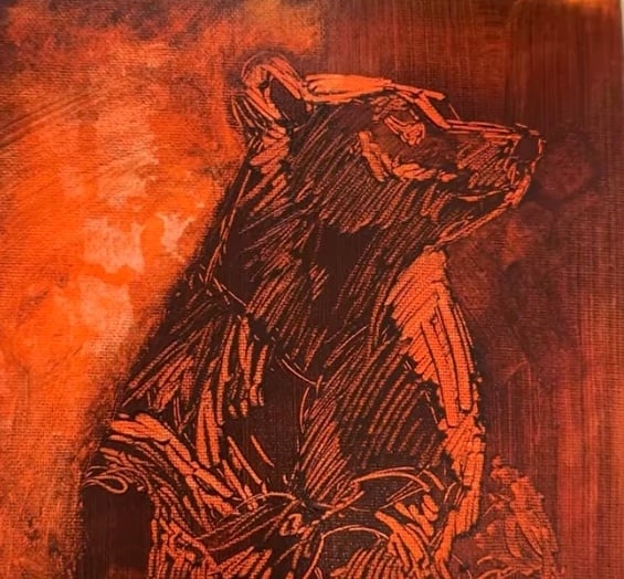 Bear underpainting orange and brown subtracted details
