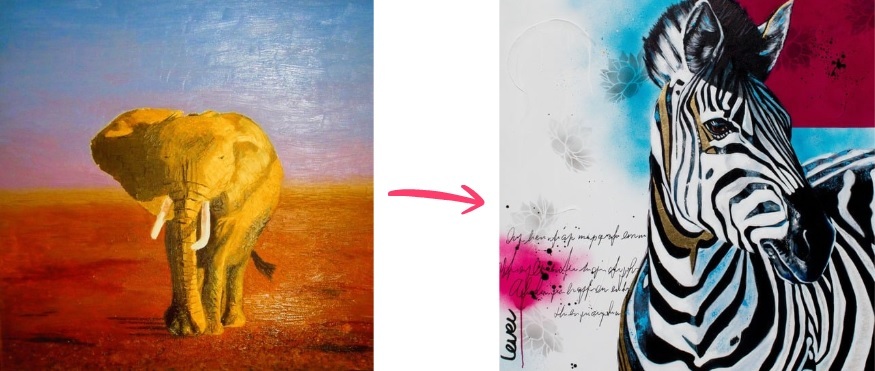 Bianca Before After Paintings elephant to Zebra