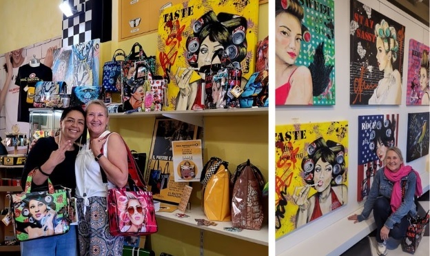 Bianca Lever Art in shop with bags and in gallery
