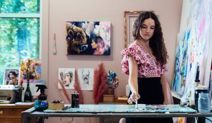 Girl Setting Up a Home Art Studio