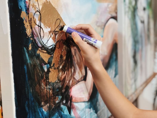 Crayon mark making on canvas