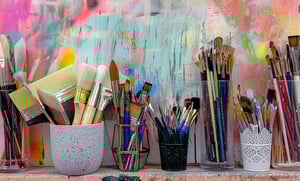 Painting with painting supplies brushes 