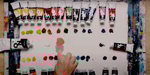 Pallet of paint many colors