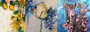 Various flower paintings mixed media