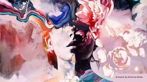 painting of portrait of woman pink flowers