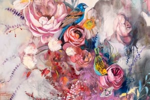 Painting of pink peach flowers