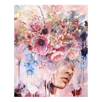 Ellis Hollering work portrait with flowers pink blue peach
