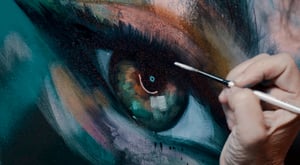painting of eye pink green