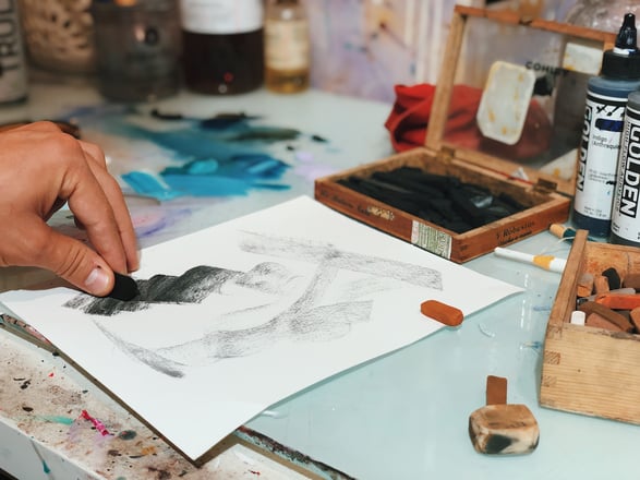 hand drawing with charcoal on paper