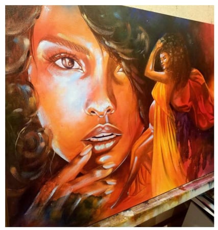 Zybrena Crawford Porter portrait art, Photo caption: Some of Zybrena’s new work. Photo courtesy of Zybrena Crawford Porter.