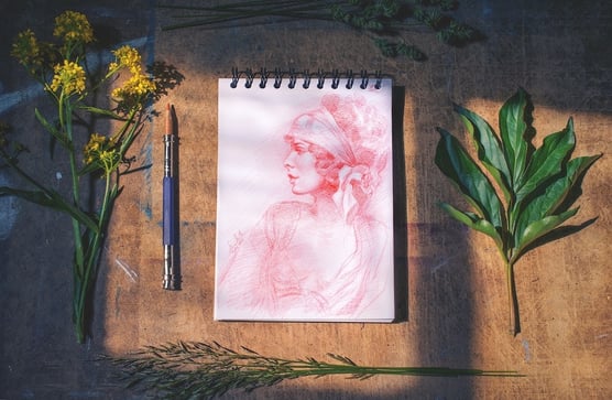 female portrait in red pencil 
