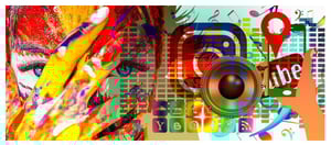 Abstract painitng red green yellow