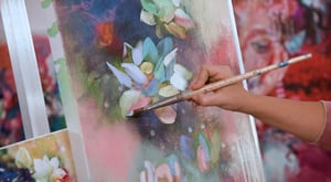 Painting of lotus flower on canvas 