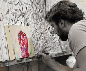 Man painting pink