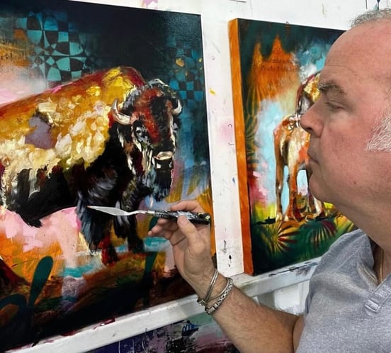 John Milan Using pallette Knife on canvas