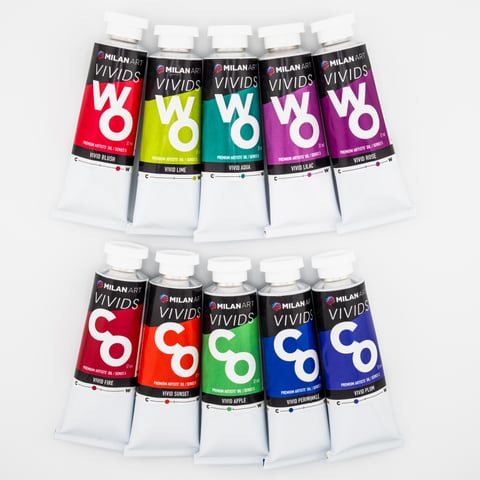 Milan Vivid Oils Paint Set red blue purple green
