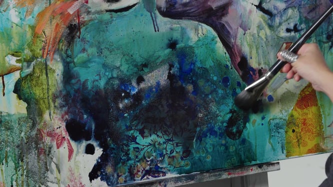 Hand painting with brush mixed media