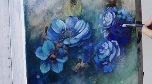 Painting of Blue Flowers with light blue highlights