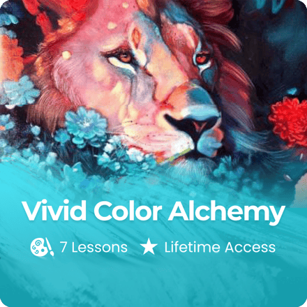 Vivid Color Alchemy Course add blue background with pink red lion