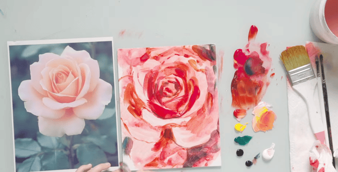 rose watercolor paper with brushes pink peach