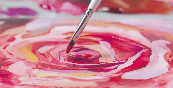 Pink and red rose painitng with white brush