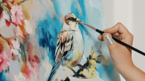 Painting of bird blue background