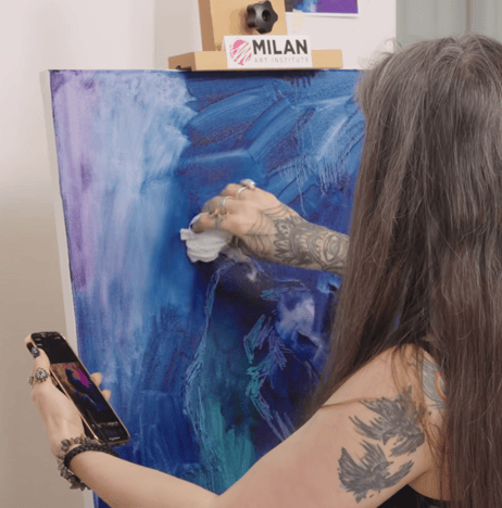 Painting underpainting in blue and white highlights with source photo and contestant Blue purple
