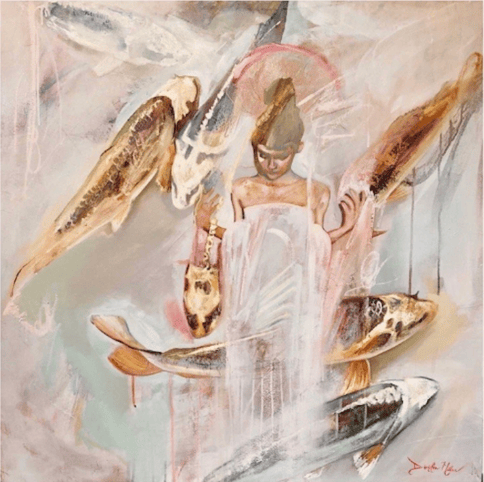 paint of girl and fish pale pink atmosphere