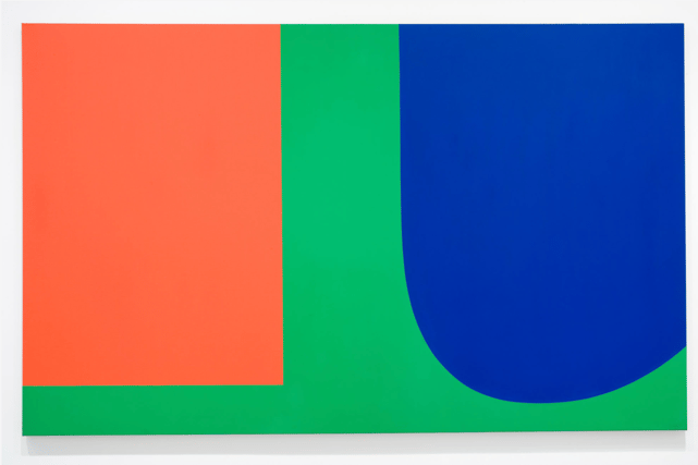 Ellsworth Kelly painting abstract with shapes orange green and blue
