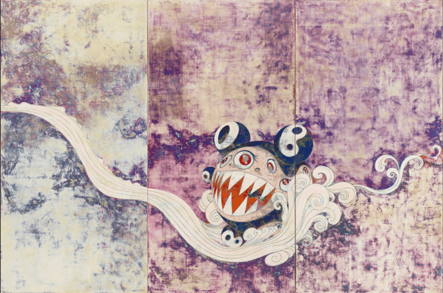 Takashi Murakami painign of muted purple and blue