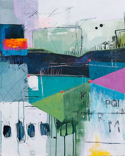 abstract art with colorful shapes green blue orange pink