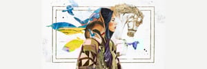 Ritika Vicari artwork native woman head covered in tan pattern blanket