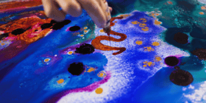 Closeup of ink art blue and red