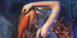Oil figure painting by Elli Milan orange blue