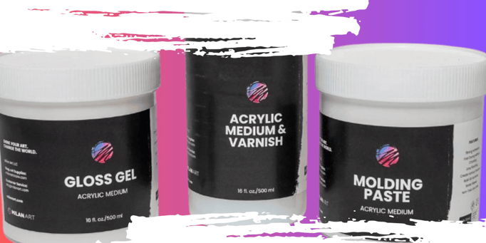 white coontainers with art medium labels