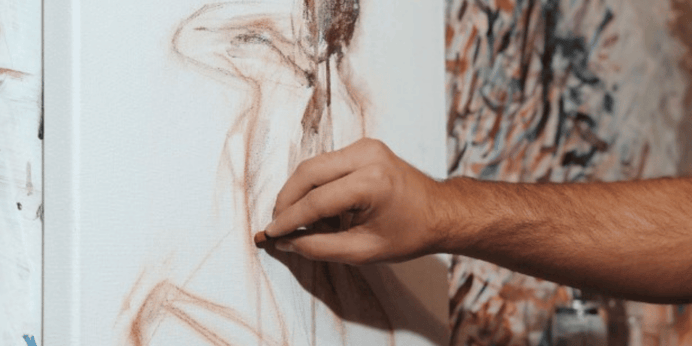 Hand drawing with pastels figure in earth tones