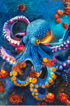 Vivid Color octipus blue orange pink