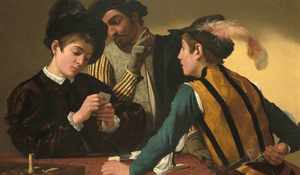 Painting of men at card table