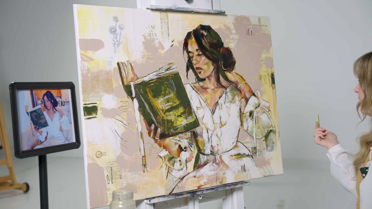 The finished collage figure painting
