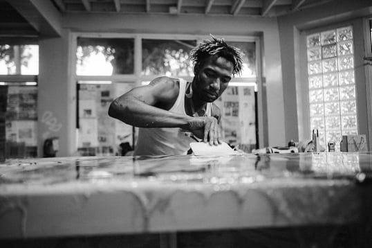 Man working in art studio