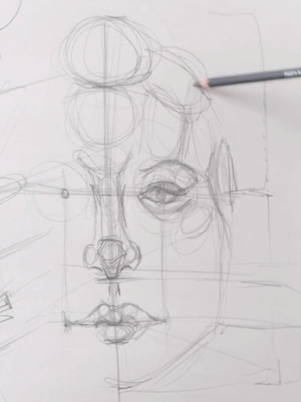 A head built on measured proportion, showing where the eyes, nose and mouth actually sit