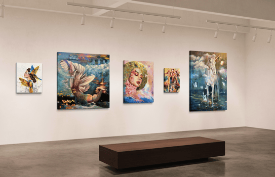 gallery with paintings memaid horse portrait