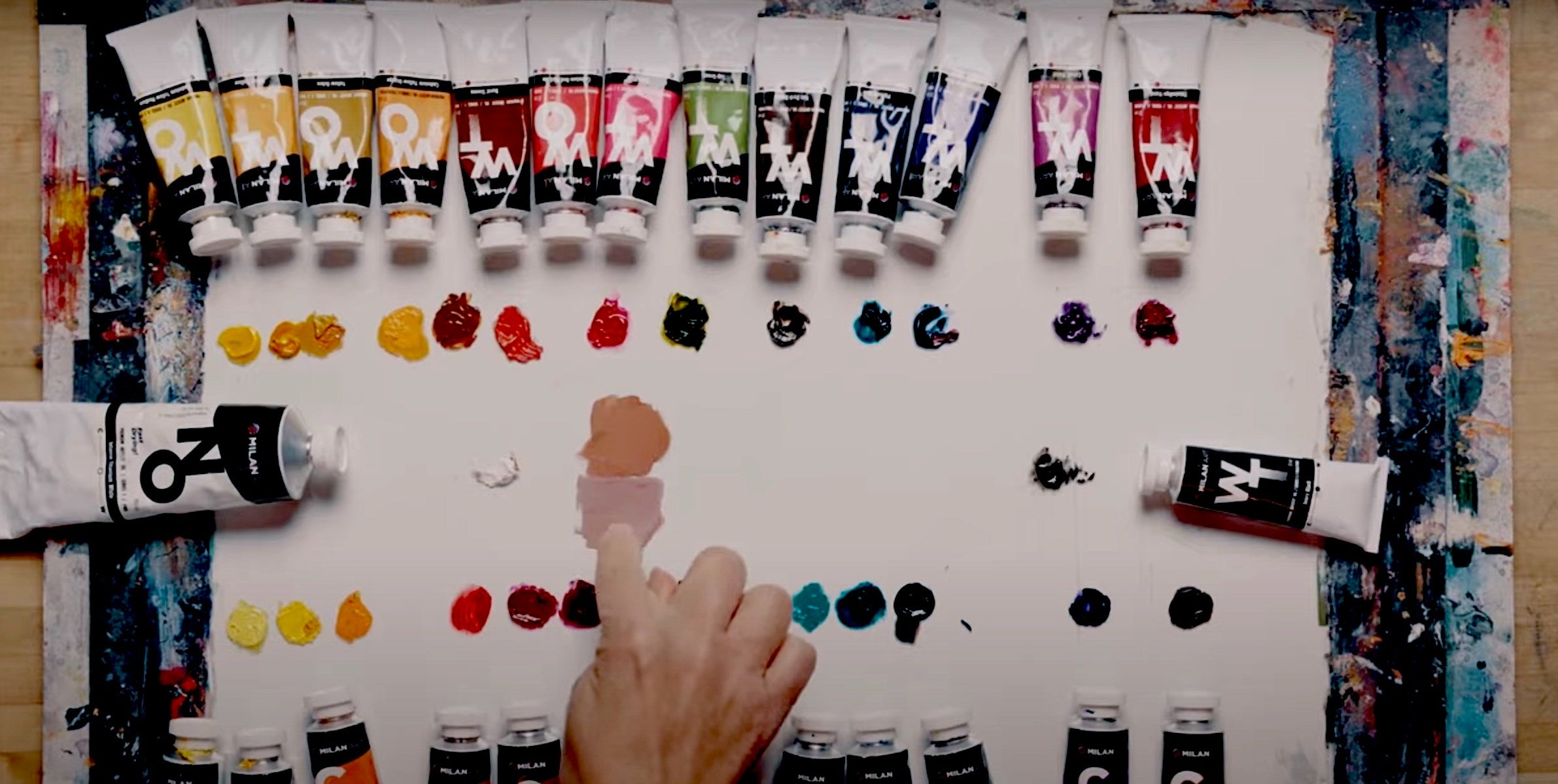 Pallet of paint many colors