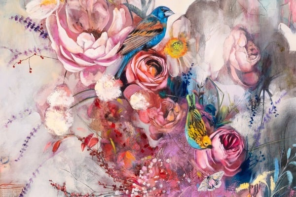 Painting of pink peach flowers