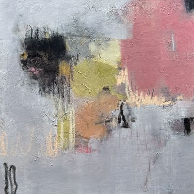 abstract painting with texture pink grey black green