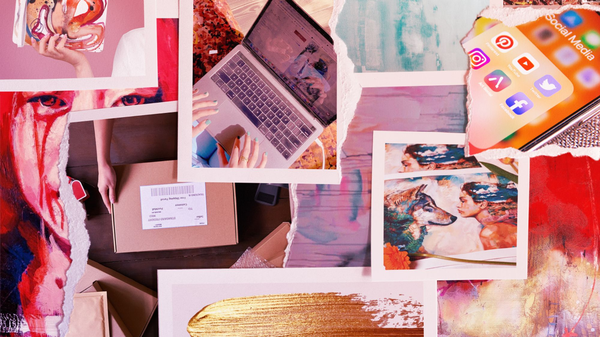 Pictures of painitngs and laptop